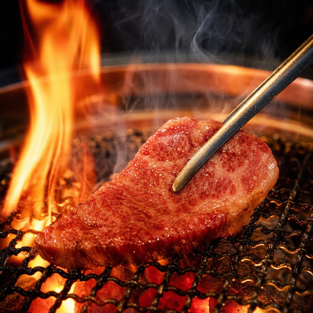炭火で焼かれる和牛